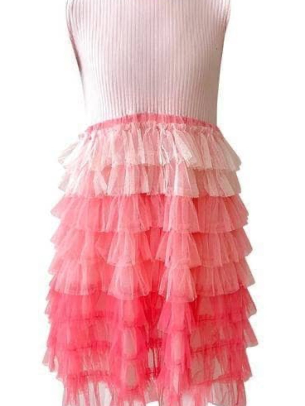 Tiered Pink Tulle Ruffle Dress